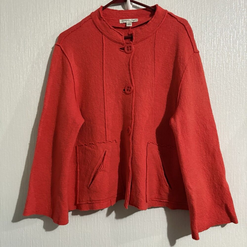 Orange Chunky Cardigan Wool Button Down Funky Pocket Cold Water Creek Women's L